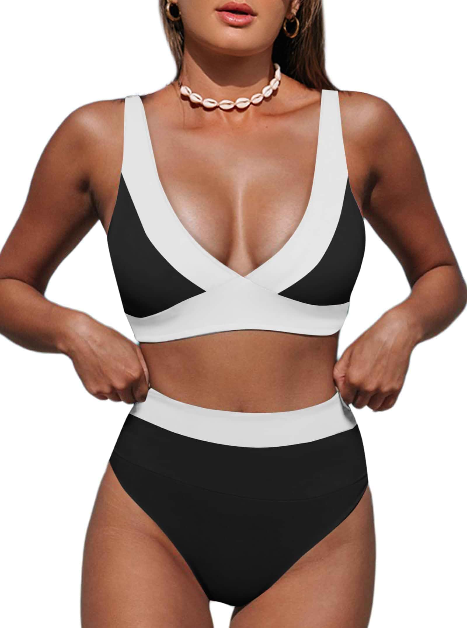 Hilinker Women's Leopard Bikini Swimsuits V Neck High Waisted 2 Piece Bathing Suits