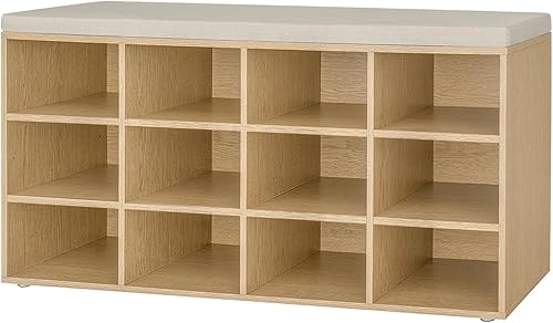 Miniatura 196 de DINZI LVJ Banco organizador de zapatos con cojín, zapatero de 9 cubos y estantes ajustables, multifuncional, para salas de estar, dormitorio, Gris