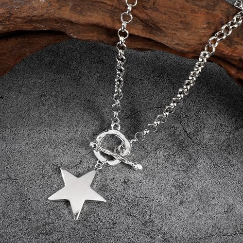 Chunky Statement Star T Bar Chain Necklace Toggle Chain Choker Star Pendant Necklace Gift for Woman Man3