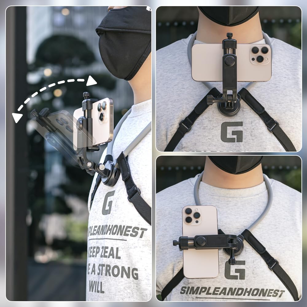 Magnetic Neck Mount for Phone & Action Camera, Neck Cell Phone Holder Mount with Strap POV/Vlog Selfie Hand Free Phones Holder Chest Stand Strap Video Recording for iPhone 17 16 15 14 and All Phones - Image 6