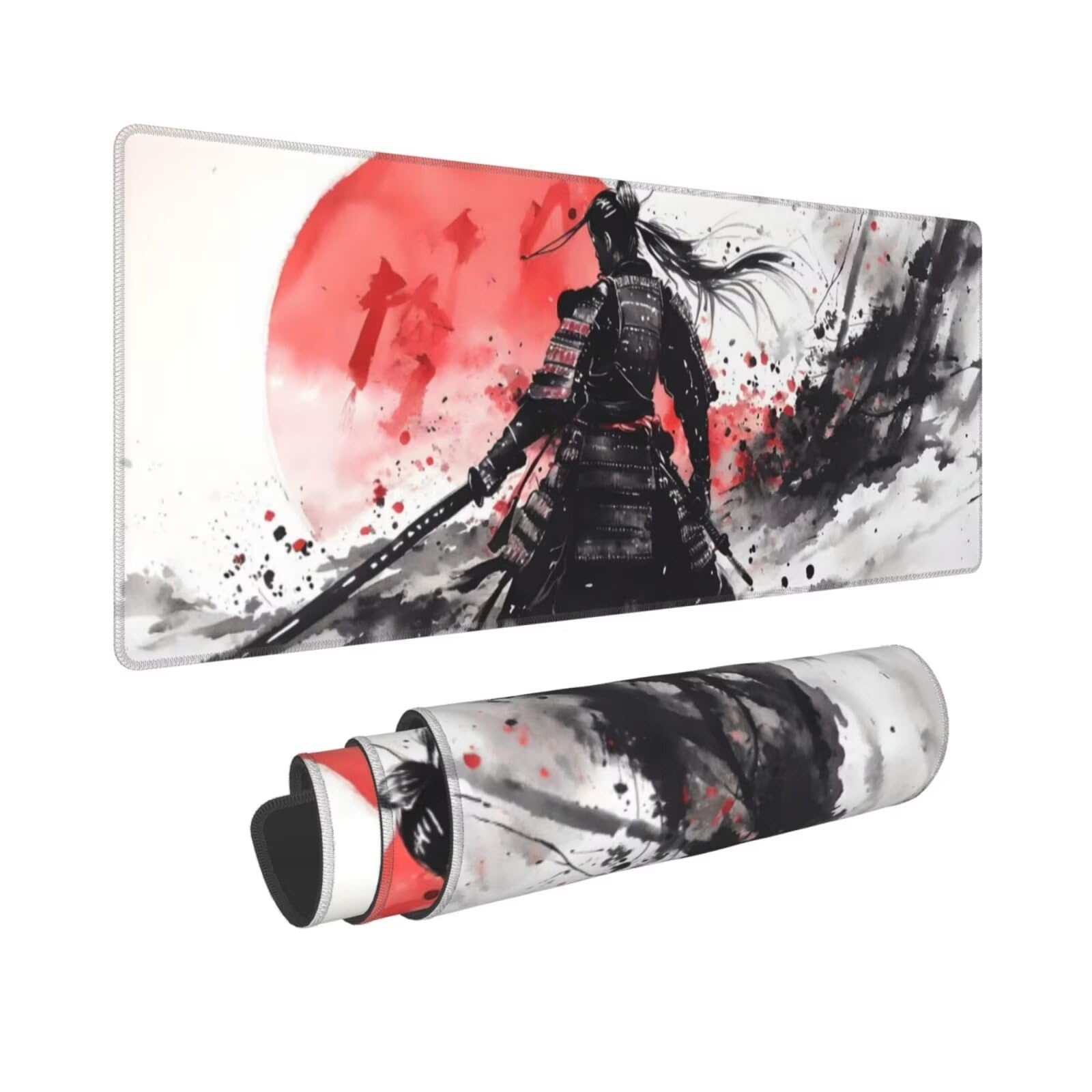 Tappetino Mouse, Tappetino Mouse Gaming Grande XXL 1500x800x3mm Tappetino Scrivania Mouse Pad, Base in Gomma Antiscivolo, Bordi Cuciti,Lavabile, Mousepad per Ufficio e Gaming (Samurai giapponesi) R568