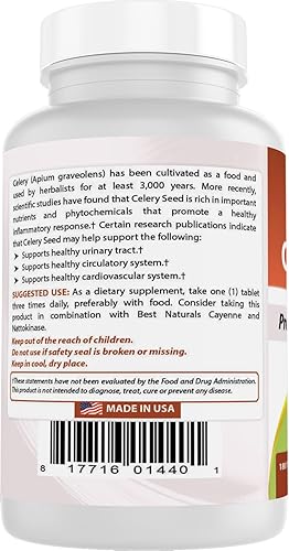 Miniatura 7 de Best Naturals Tableta de semillas de apio de 600 mg, 180 unidades (817716014401)