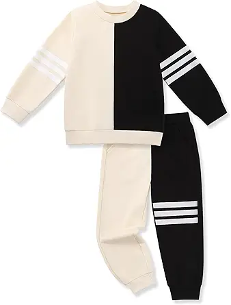 Toddler Boy Sweatsuit Stripe Long Sleeve Pull On Clothes Two Tone Tops and Pants Fall Winter Set