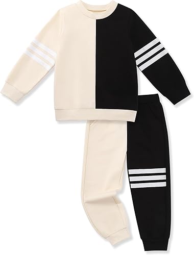 Toddler Boy Sweatsuit Stripe Long Sleeve Pull On Clothes Two Tone Tops and Pants Fall Winter Set