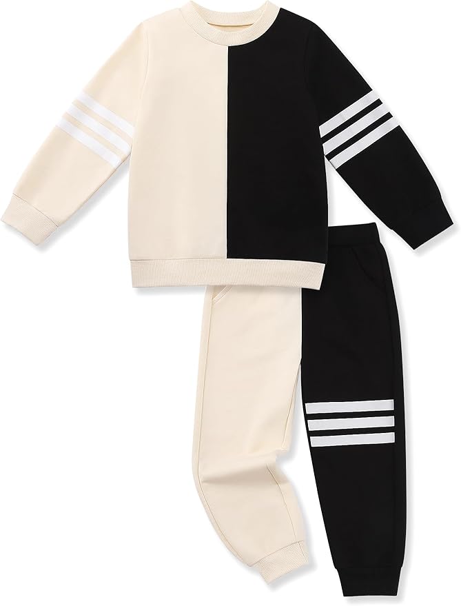 Toddler Boy Sweatsuit Stripe Long Sleeve Pull On Clothes Two Tone Tops and Pants Fall Winter Set
