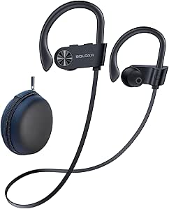 Bluetooth Headphones 5.3 Wireless Earbuds IPX7 Waterproof & 16Hrs Long Battery Over-Ear Stereo Bass Earphones with Earhooks Running Headset with Mic & Storage Bag for Workout Gym Sports BlackGrey asin的图片