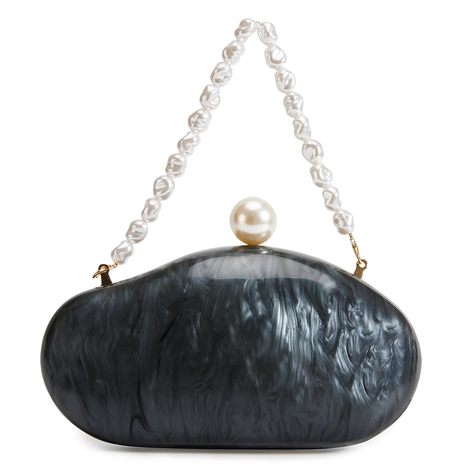 Huralona Acrylic Evening Clutch Purses for Women Shell Handbag Chic Clutch Bag With Baroque Irregular Pearl Chain Strap