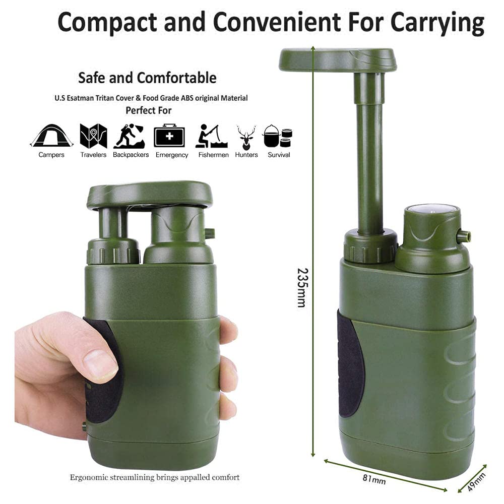 Filtro per Acqua da Campeggio con Cannuccia, Filtro per Acqua Portatile, Filtro 'Acqua Portatile di Emergenza da Campeggio, per Famiglia all'aperto, Campeggio, Escursionismo, Campeggio