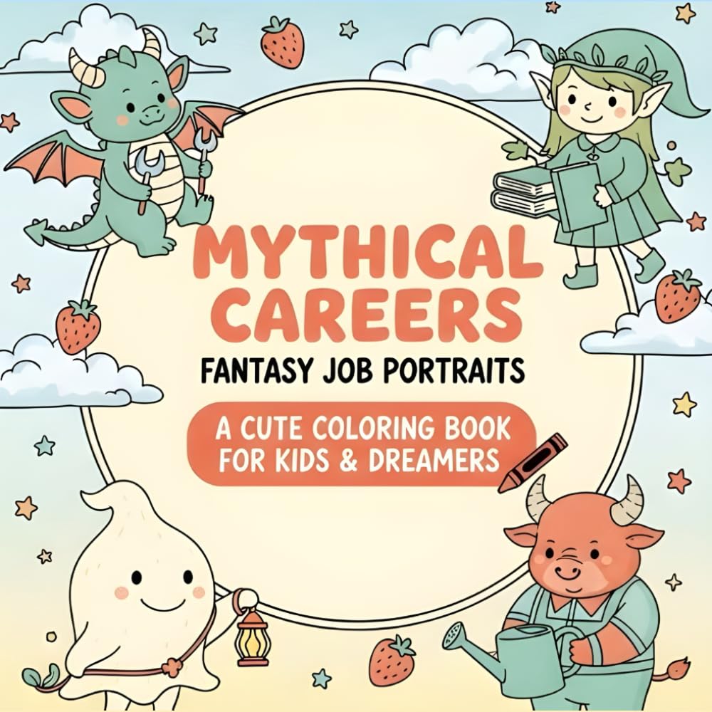Myhitcal careers Fantasy Job Portraits: A Cute Coloring Book for Adults and Teens Featuring Super Cute Animal and Mythical Characters with Easy and Simple Designs for Relaxation