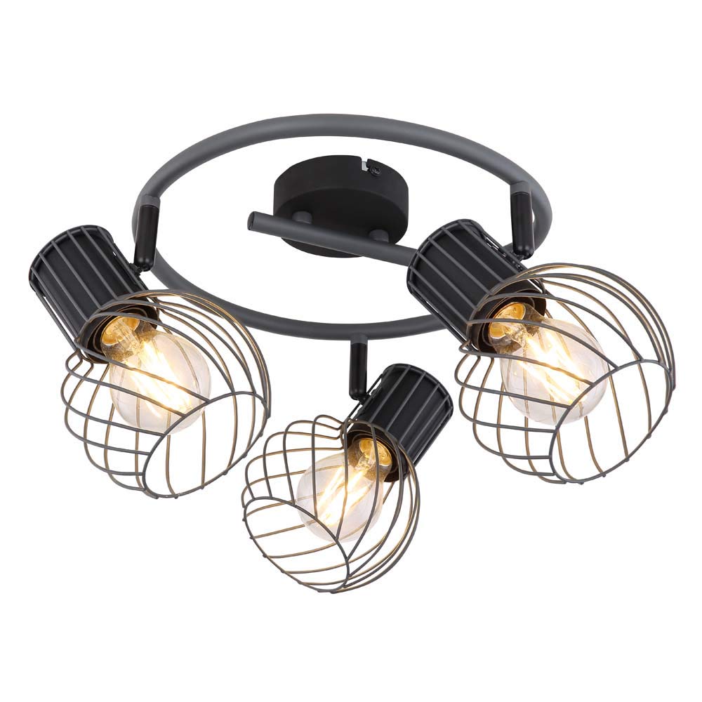 Lampada da soffitto con gabbia in metallo a 3 luci, faretti mobili
