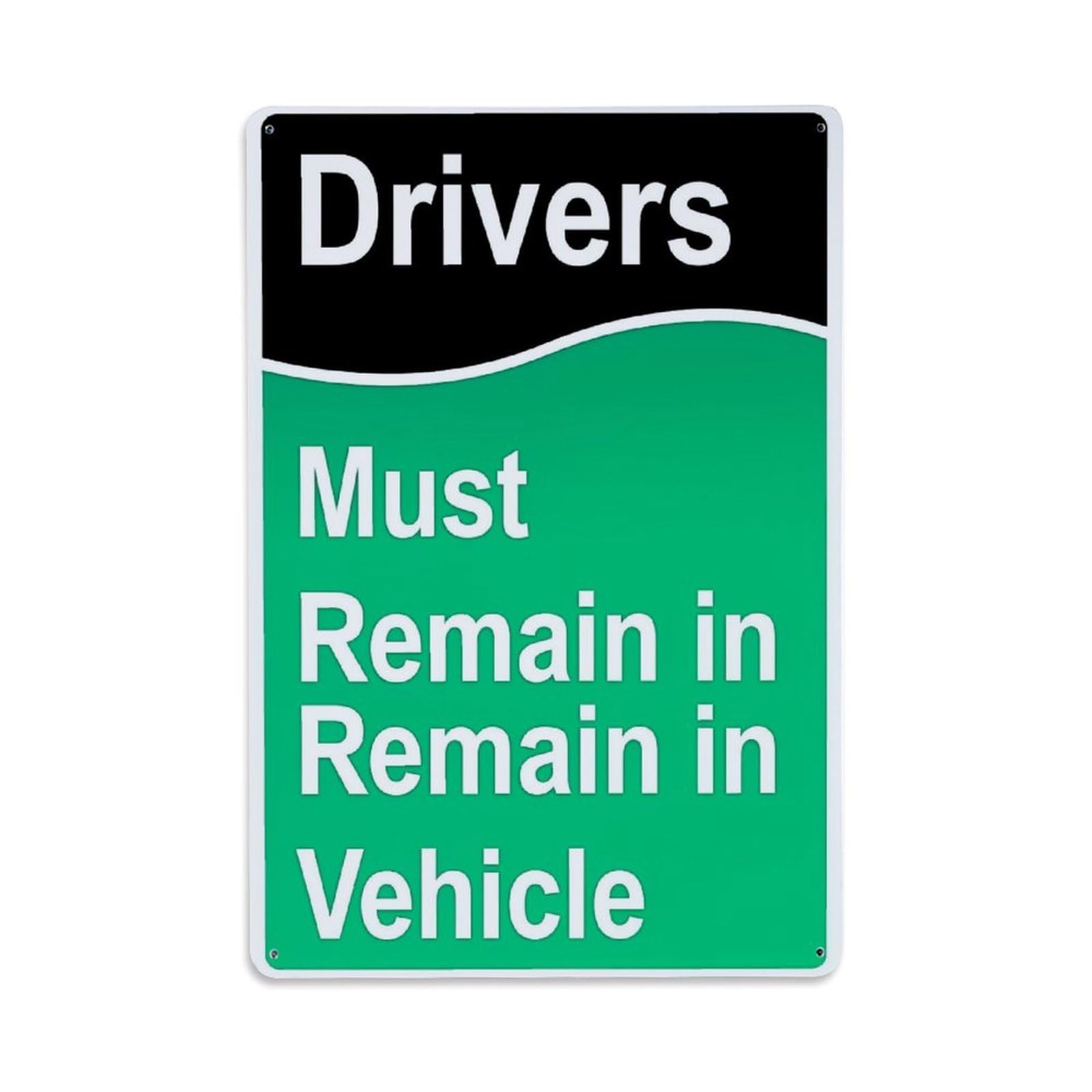 Jdfenggu Vintage Drivers Must Remain In Vehicle Retro Metal Tin Sign, Metal Poster For Bar, Home, Man Cave, Kitchen, Laundry Room Art Decor 8X12 Inch