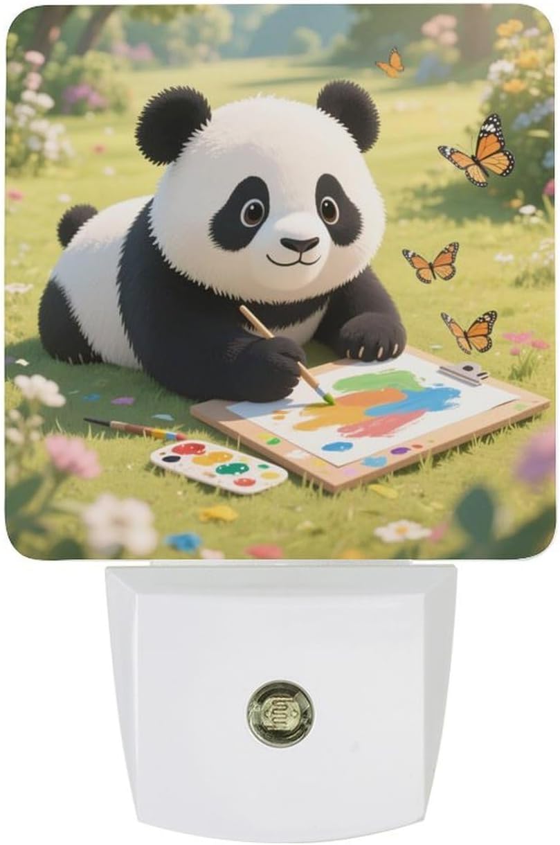 Panda Painting LED Night Light Plug-In Wall Nightlight, Decor 11.5x7.5x5cm