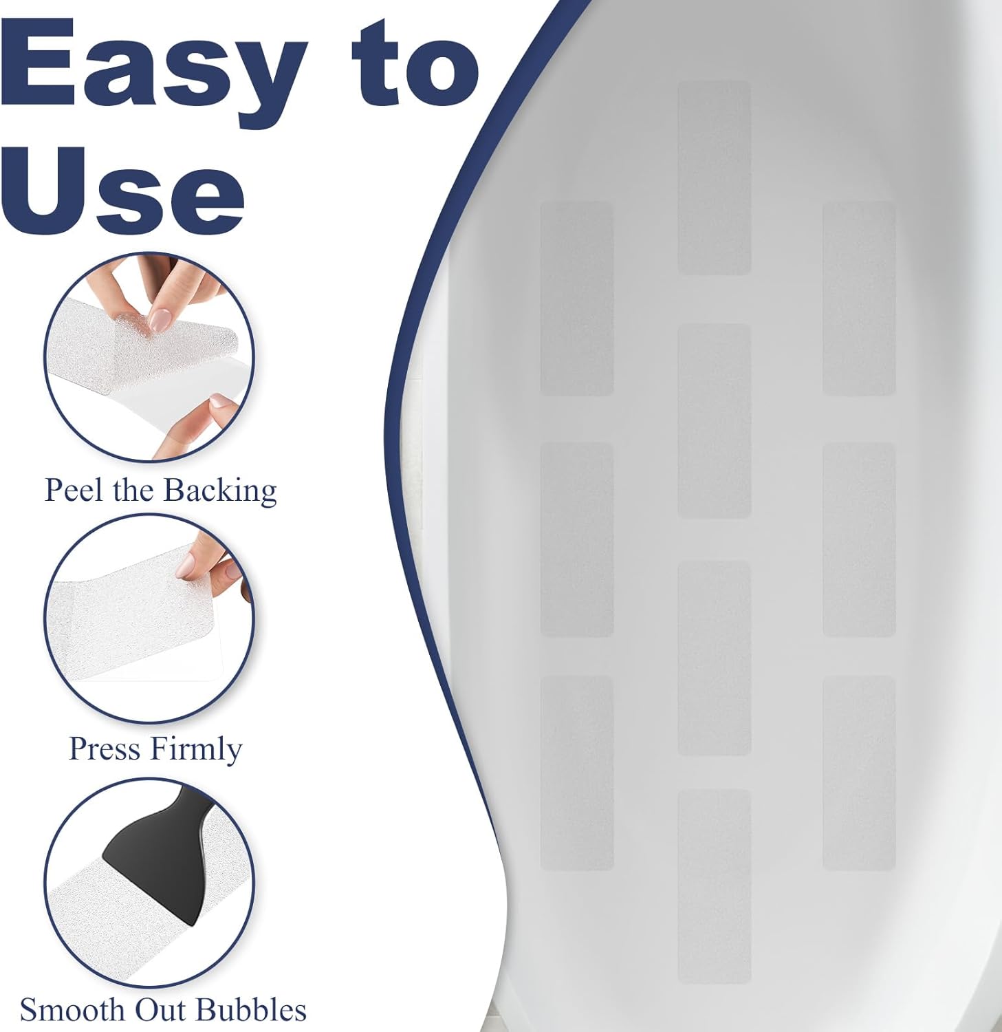 Gecork 14PCS XXL Strips Anti-Slip Shower Stickers with Scraper, Clear