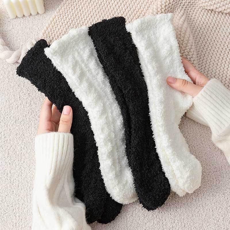 Kelabia 4 Pair Fuzzy Socks for Women Winter Warm Coquette Ruffle Thick Socks Fluffy Vintage Cozy Slipper Outdoor Indoor Socks2