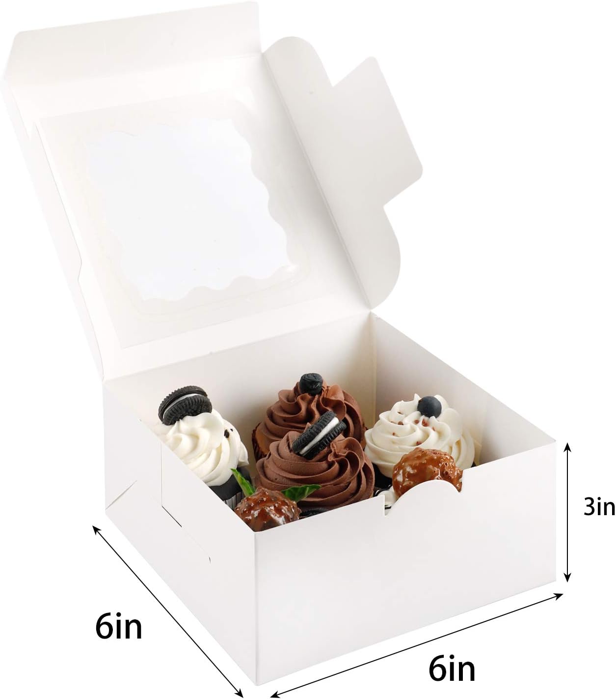 Moretoes White Bakery Boxes 6x6x3 Inches 20pcs with Window Small Cookie box Treat Box for Cookies, Cake, Pie, Pastry, Cupcakes