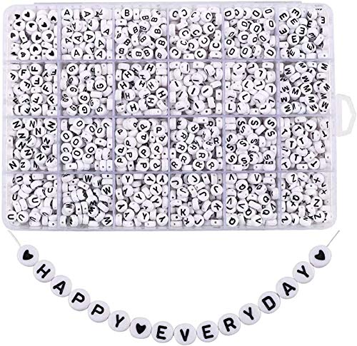 Quefe 1680pcs Letter Beads Sorted Alphabet Beads White Acrylic Letter Bead Kit Round Letter Beads for Jewelry Making Bracelets Necklaces and Key Chains