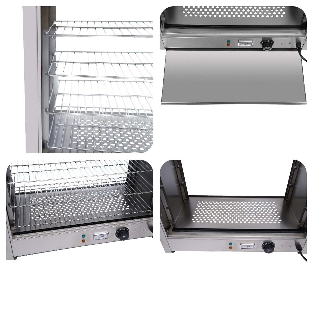Mqwdxzfex - Scaldacibo in acciaio inox, 4 piani, 800 W, scalda pizza commerciale, vetrina elettrica per forno, mensa, ristorante fast food, regolazione della temperatura 30-85°C