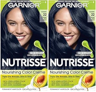 Garnier Hair Color Nutrisse Nourishing Creme, 22 Intense Blue Black (Mulberry) Permanent Hair Dye, 2 Count (Packaging May Vary)