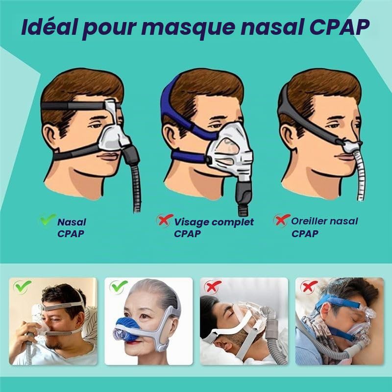 Lot de 8 housses de coussin lavables - Respirantes - Réduisent la pression nasale - - Doublure pour le confort du sommeil - Accessoires de masque lavables en machine