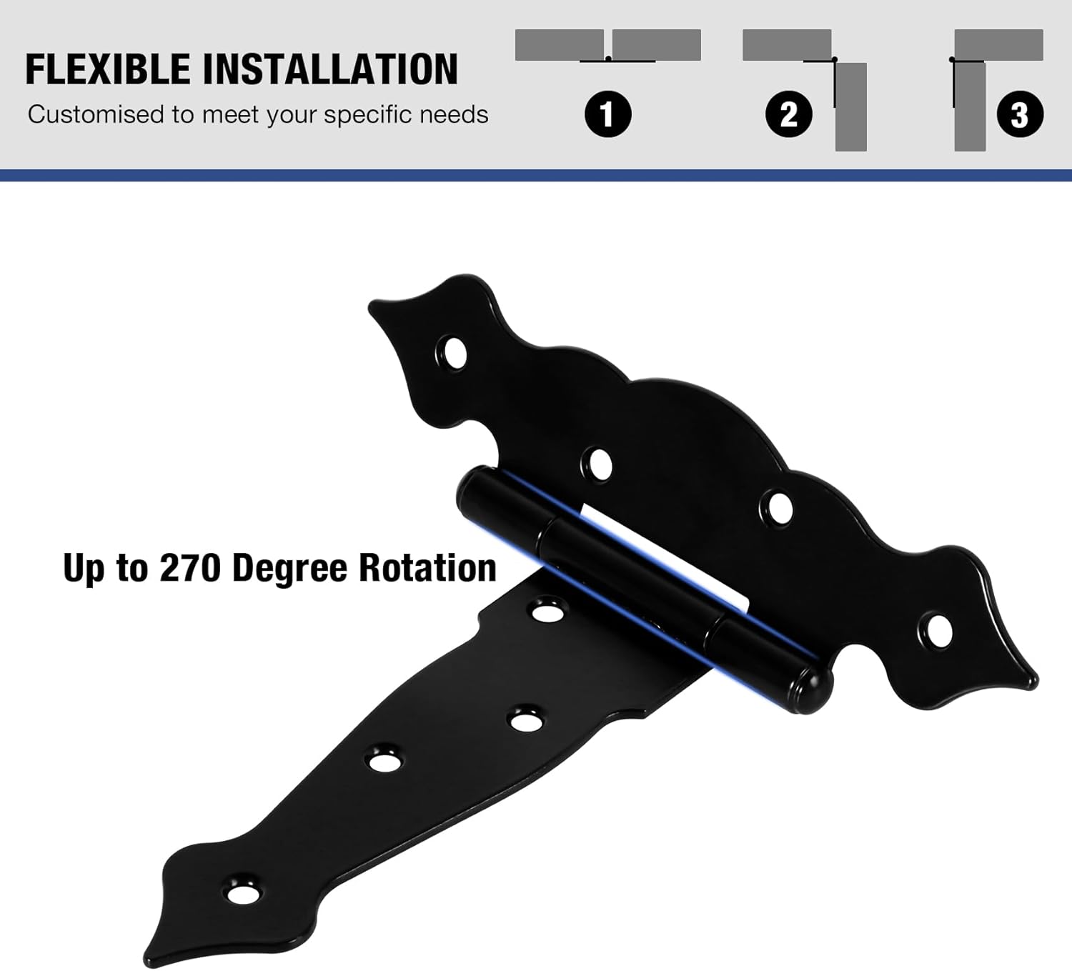 6 Pack Heavy Duty Fence Gate Hinges 6 Inch Thick 2mm T- Strap Farm Barn Shed Door Hinges for Wood Garden Outdoor Attic Windows Cabinet Storage Tool Box Mobile Home Decorative Black Tee Hinge Hardware