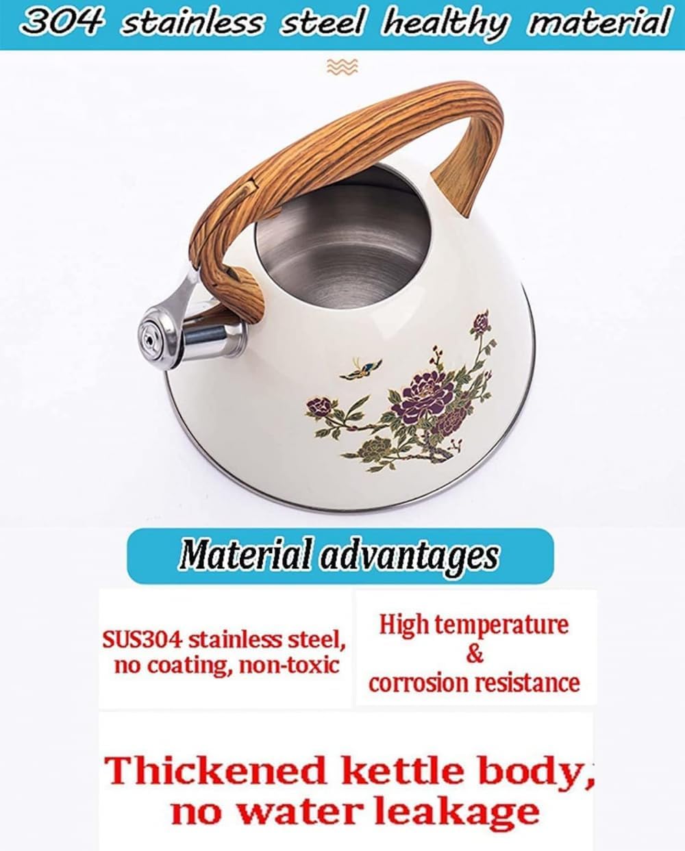 Hervidor de camping con silbato, Tetera con silbido de gas 3L, Base Universal que cambia Color acero inoxidable 304