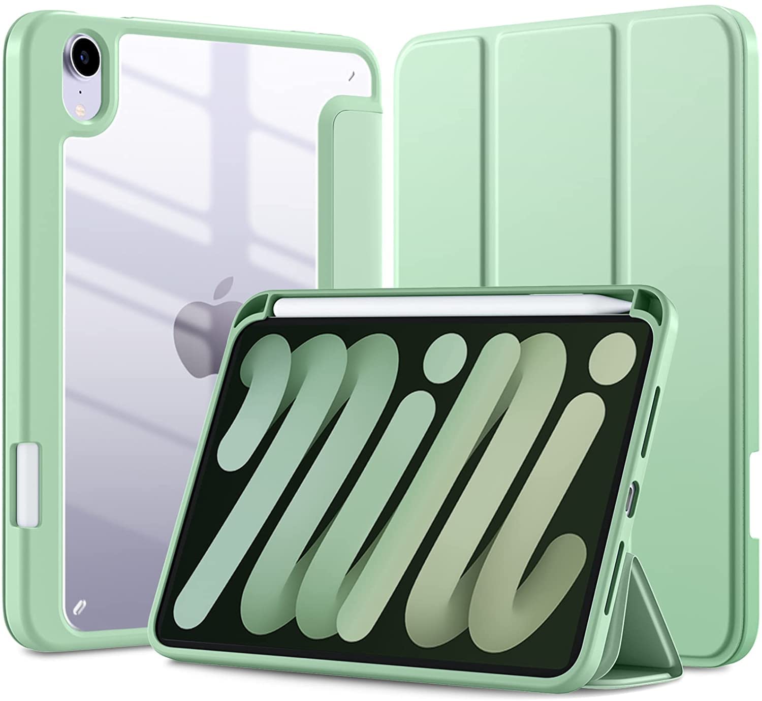 SwooK Case for iPad Mini 6 Case/iPad Mini 6th Generation Case 2021 8.3 Inch with Pencil Holder, Hybrid Slim Clear Back Shell for iPad Mini 6 Case (Light Green, Ipad Mini 6 8.3 inch)-image-11