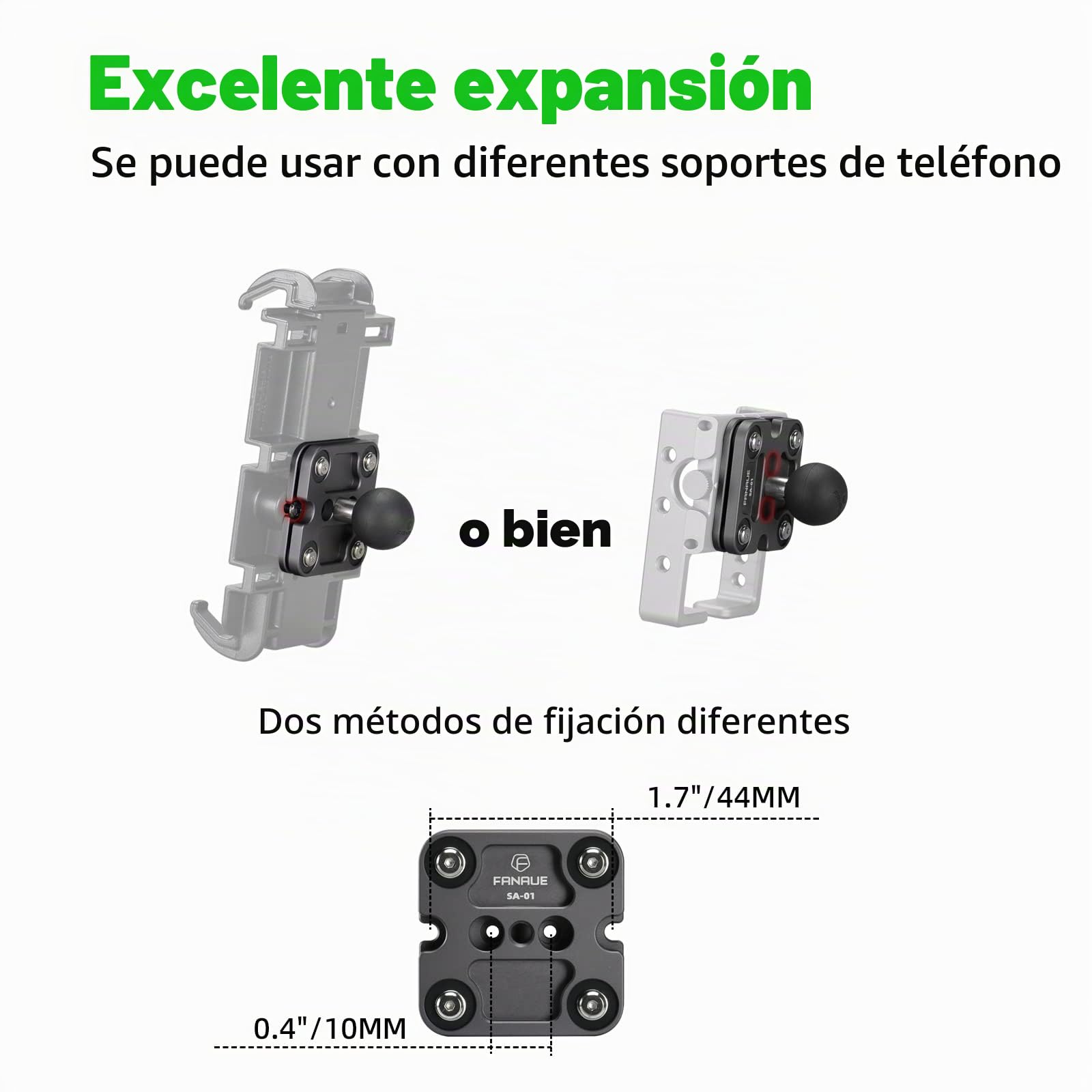 FANAUE Soporte de teléfono de aluminio con adaptador de cabeza de bola de 1 pulgada compatible con soportes RAM tamaño B brazo de doble enchufe (SA-01)