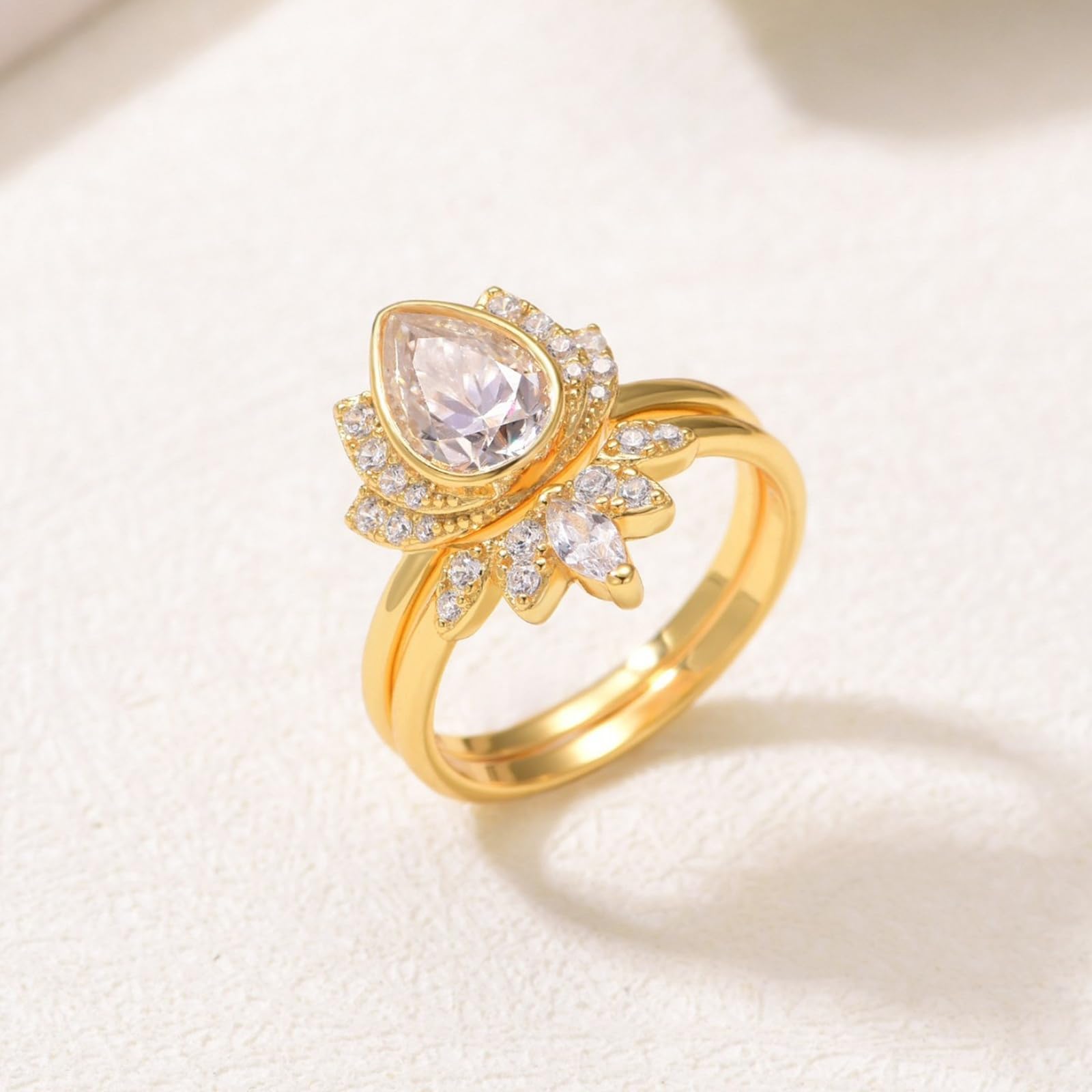 Anillos para mujer, oro real, 2 unidades, oro blanco, apilables, con moissanite, 1,5 ct
