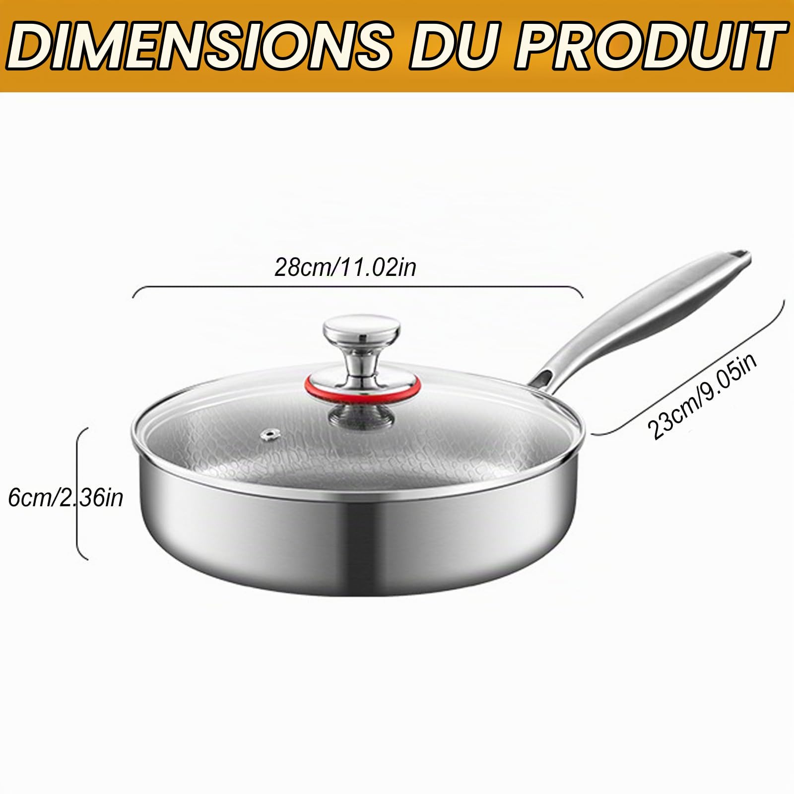 28 cm Antiadherente Titane Avec Couvercle PoêLe AntiadhéSive éPaisse Générique Pan en non Revêtue Poêle à Frire Martelée pour la Cuisson
