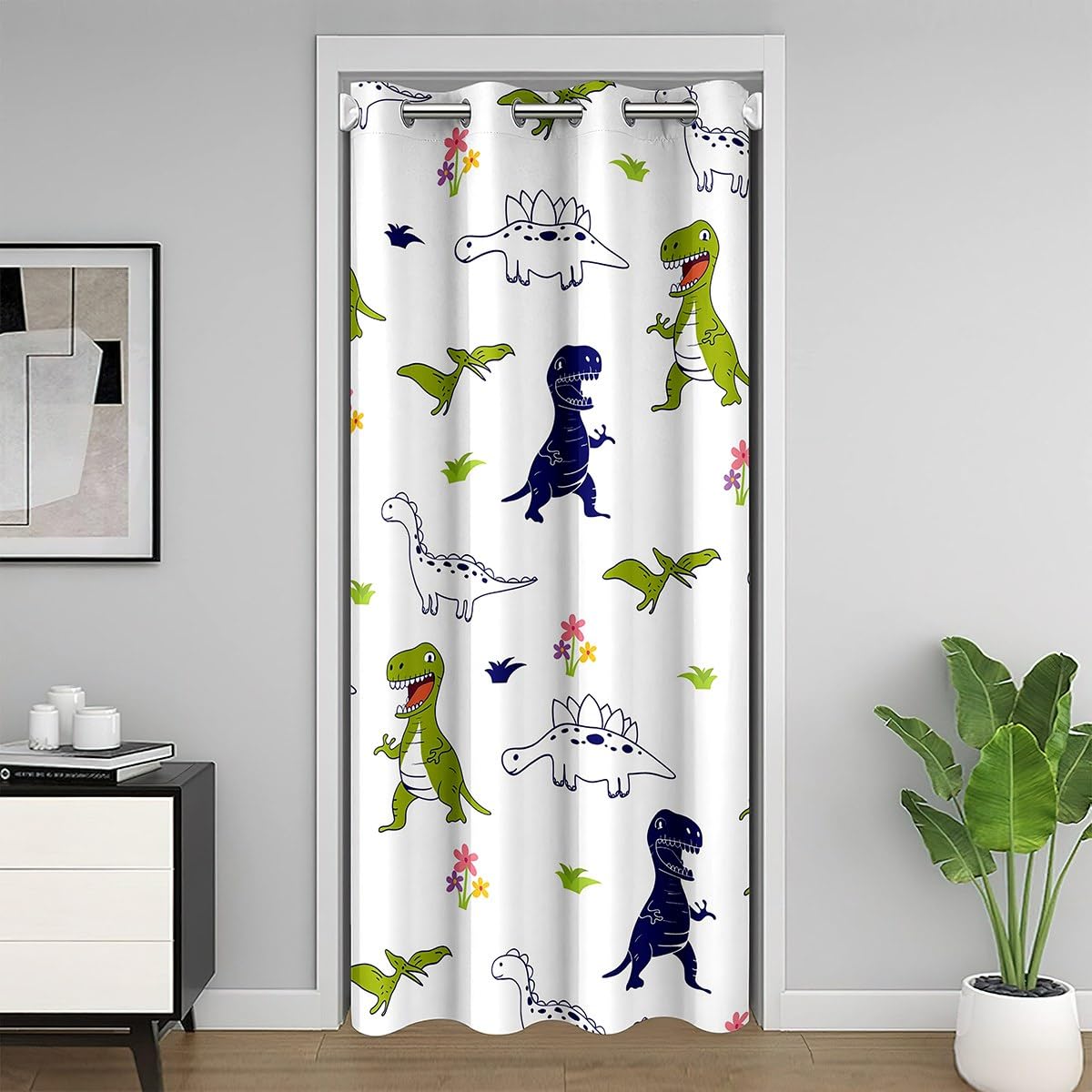 Rideau occultant jungle dinosaure pour isoler la porte de chambre