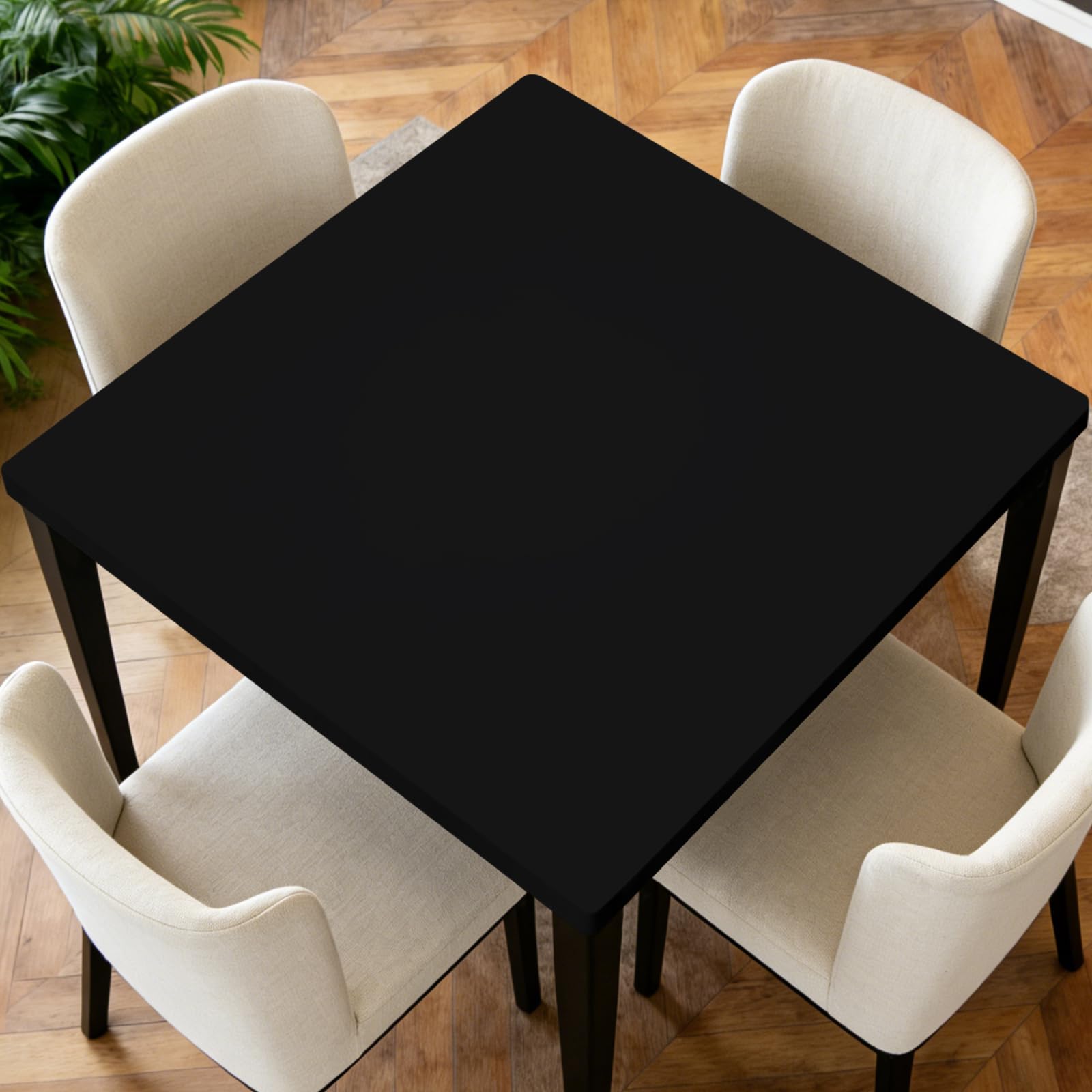 Photo 1 of ARTSGOO Square Fitted Table Cover with Elastic Edge Design Table Cover Waterproof Stain-Resistant Wipeable Table Cloth for Kitchen Dining Picnic Patio Outdoor Party Black 54x54 Inch