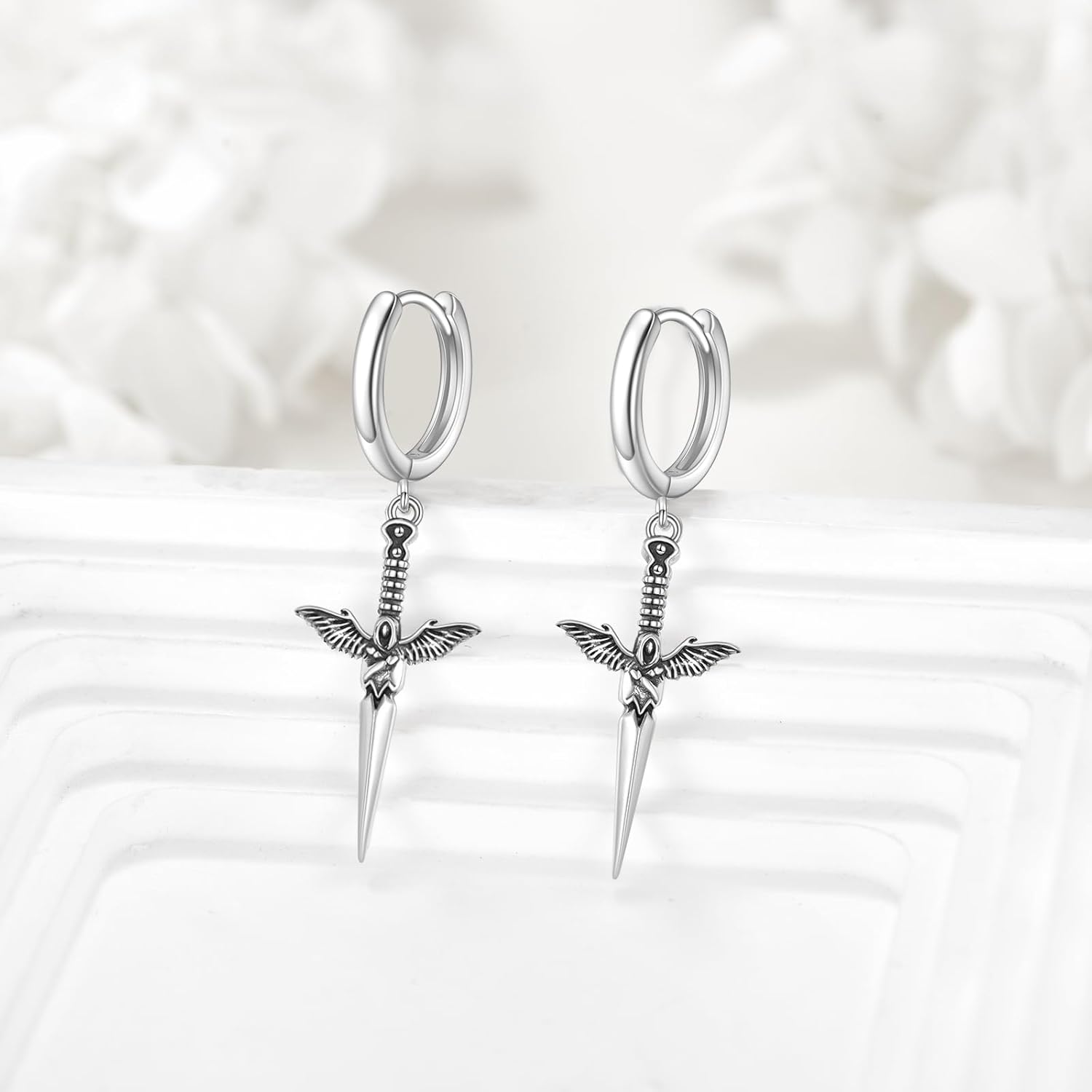 Sword Drop Earrings 925 Sterling Silver Dagger Hoop Dangle Earrings Viking Jewelry Gift for Women Men