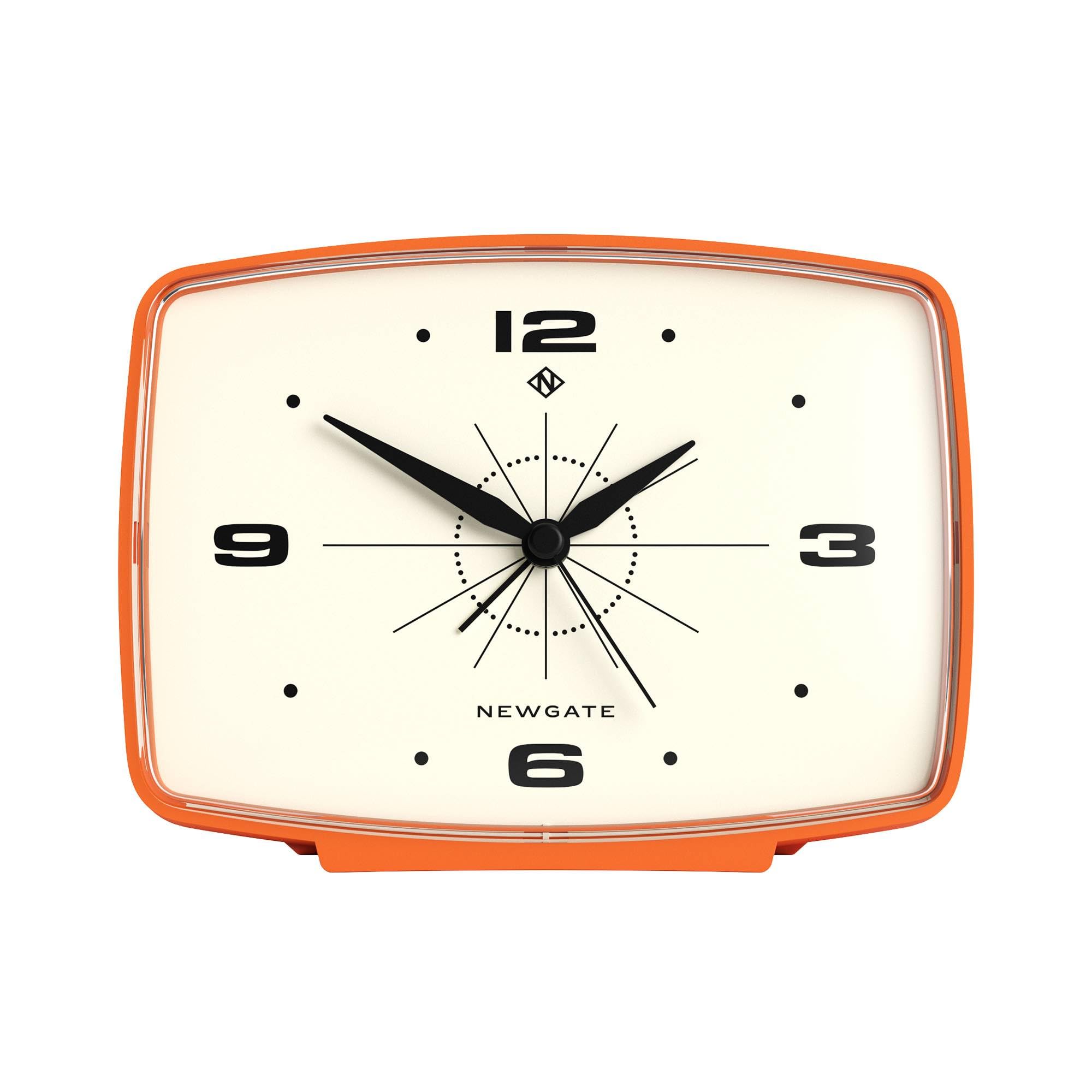 Design Klok Voor Interieur Jones Clocks 'Film' Bureauklok – Retro Oranje Rechthoekig Ontwerp Voor Op Je Bureau Of Schoorsteenmantel 13.5x17.5 Cm Moderne Klok