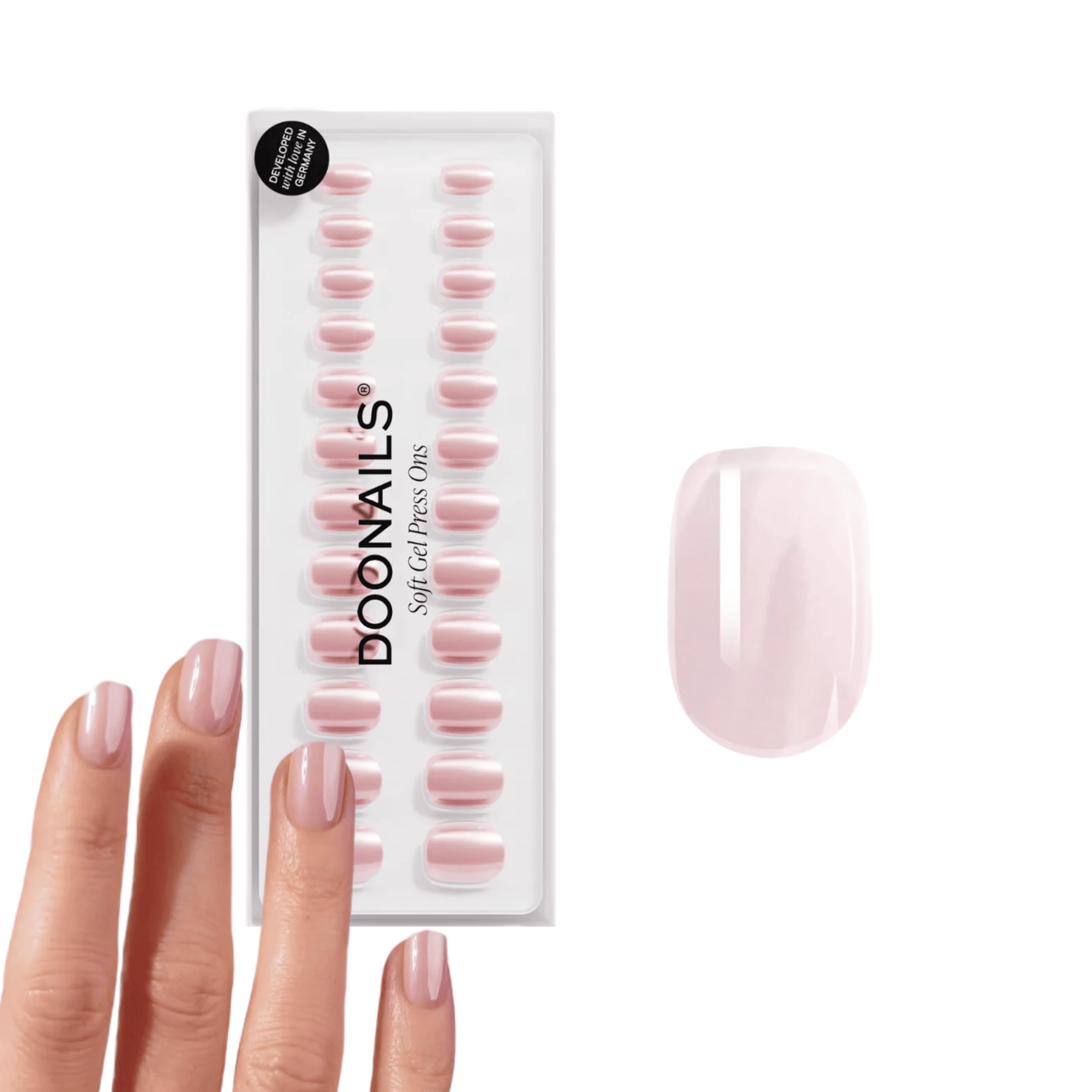 DOONAILS Soft Gel Press On Nails - Set di 30 Jetset, forma extra corta quadrata, cromo, unghie da incollare di qualità salone unghie finte soft gel, extra corti, naturali e comodi da indossare