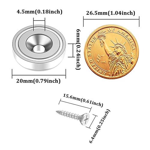 Miniatura 9 de 14 imanes de neodimio fuertes resistentes, imanes avellanados de tierras raras de 30 libras con agujeros y tornillos de montaje, imanes redondos de