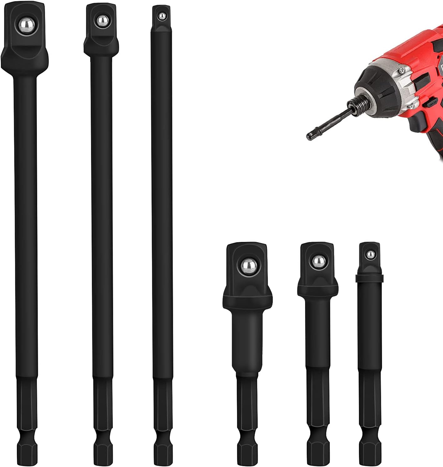 Linkstyle 6 PCS Square Socket Adapter Bit Set, Impact Grade Socket Adapter Set, Hex