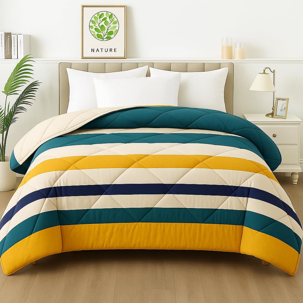 BSB HOME 2nd Gen 220 GSM Microfiber Reversible AC Comforter/Blanket for Winter/Quilt/Duvets for King Size Double Bed (220 X 230 cm, Striped Printed- Mustard Yellow and Green)-picture-13