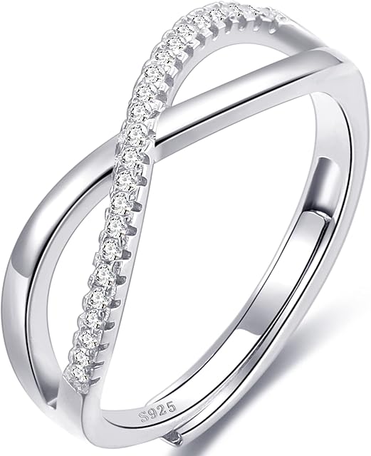 PRETOLE Silver Rings for Women, S925 Sterling Silver Ring with Cubic Zirconia Thumb Rings Adjustable Promise Ring Wedding Rings for Women Silver Rings, with Jewellery Box