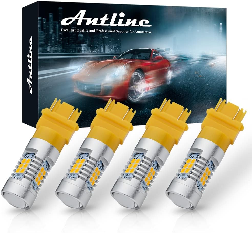 Extremely Bright 3157 3156 3057 4057 4157 3157LL 4157K 3057K 3457 21-SMD 1260 Lumens LED Bulb Replacement Amber Yellow for Car Turn Signal Blinker Side Marker Lights Bulbs (Pack of 4)