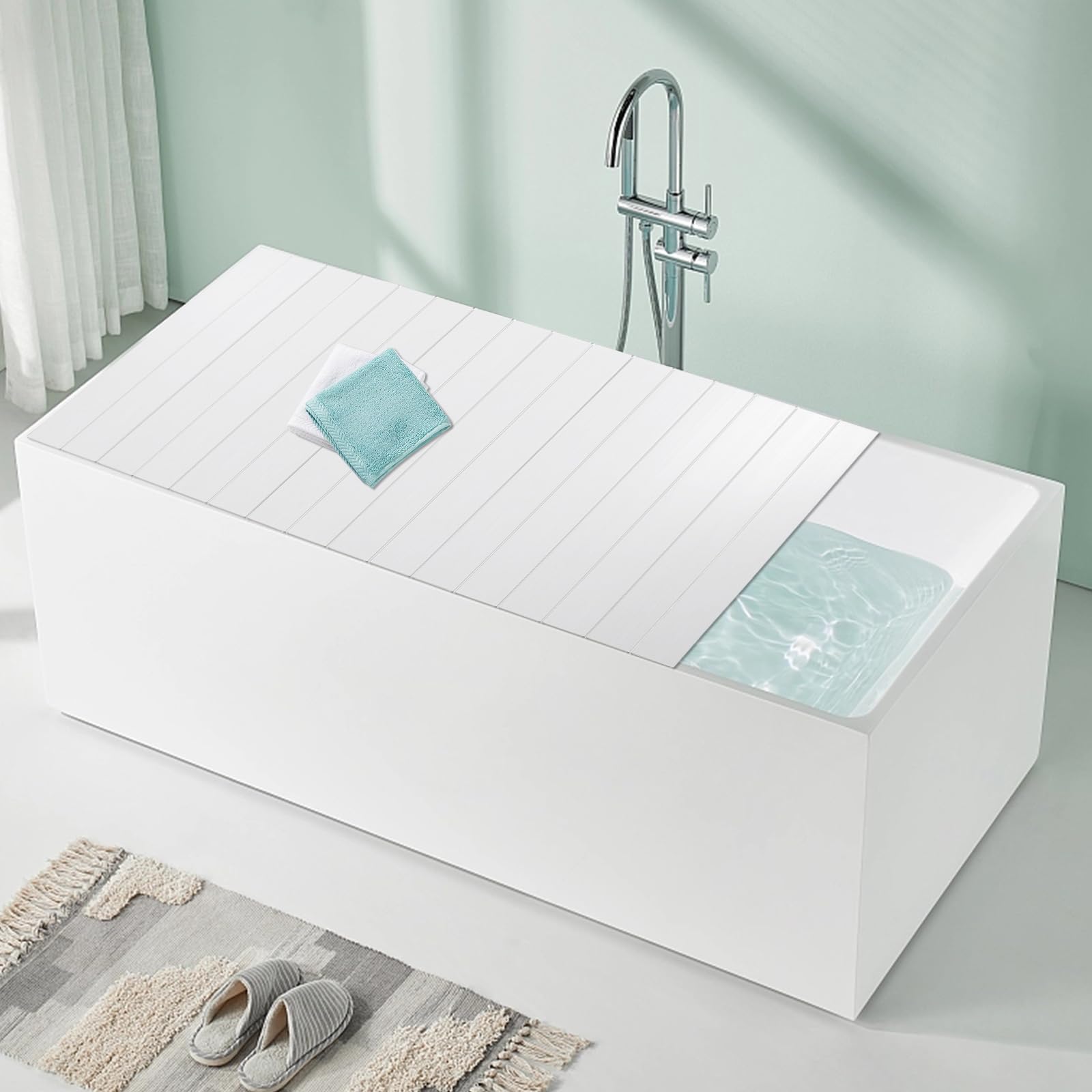 Badewannenabdeckung 170 x 70CM PVC wasserdichte Faltbare Badewannenabdeckung Für Haus, Bad, Spa Erfahrung (Weiß)