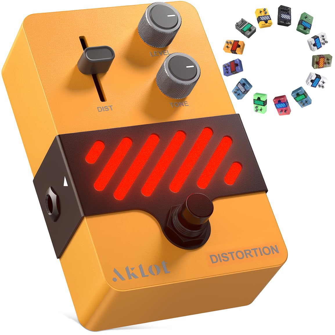 AKLOT Classical Distortion Guitar Pedal: Classic Rock Distortion Pedal with DIST/LEVEL/TONE Controls, True Bypass Compact Metal Pedal for Electric Guitar, Rock, Blues, Punk, NEON Riot