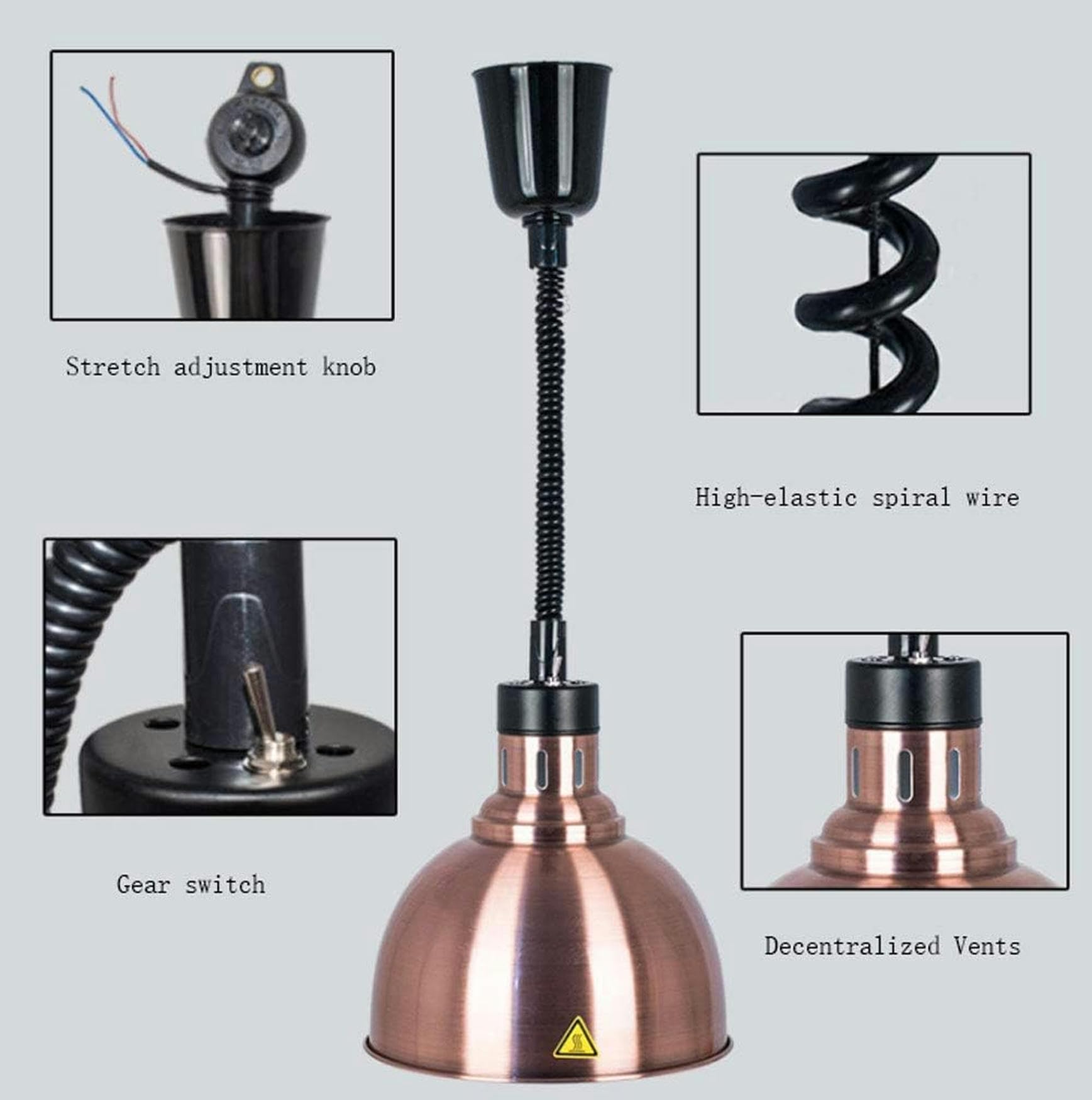 Lampada per scaldavivande, Retrattile Lampada di Calore Alimentare Buffet Forniture Attrezzatura da Ristorante, 3 Pezzi, Nero