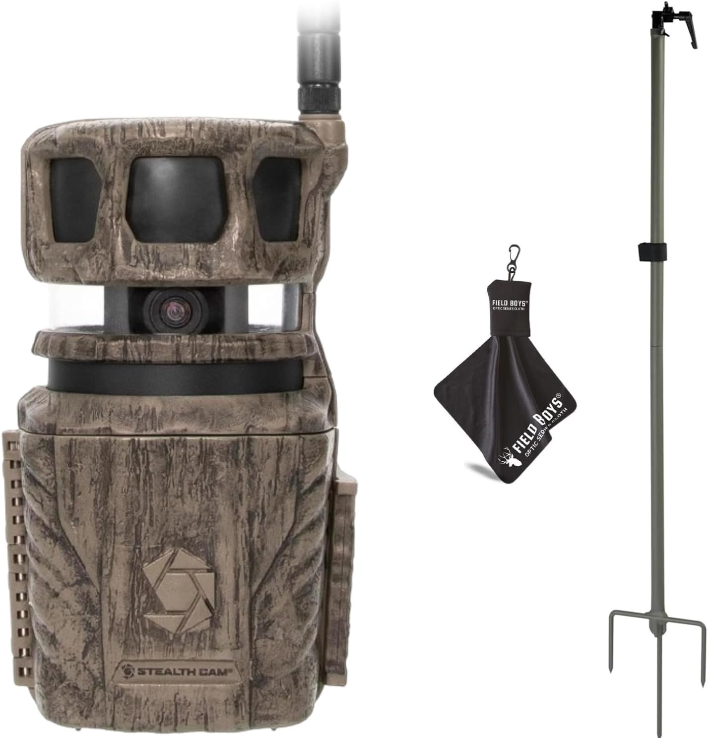 Stealth Cam Revolver 36MP Trail Camera with 1080P HD Video at 30 FPS, 0.4 Sec Trigger Speed, 360° Panoramic View, Built-in GPS, Verizon/AT&T Cellular, Adjustable Durable Steel Post, and Cloth