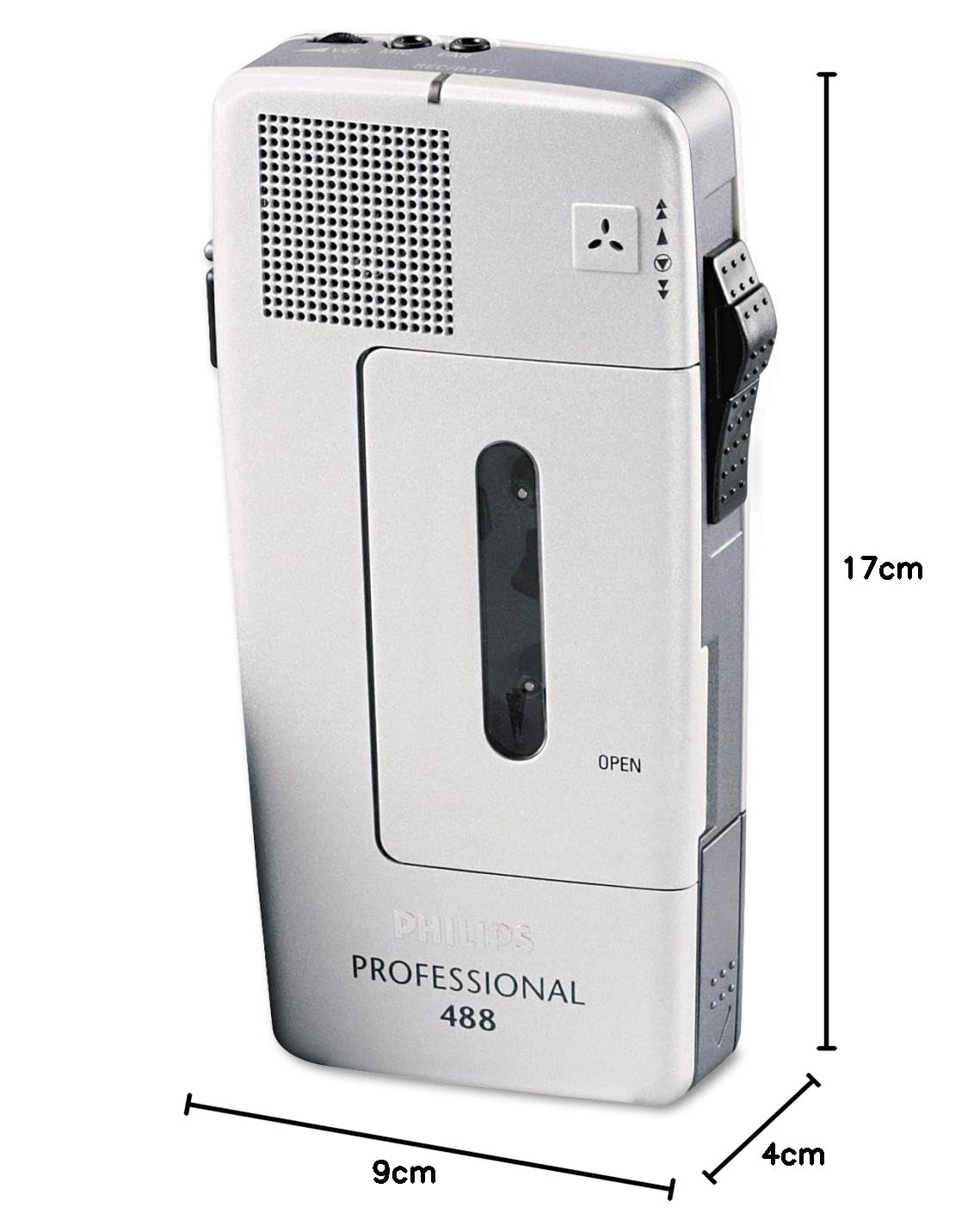 Philips LFH0488 Kieszonkowy rejestrator dyktowania notatek, aktywacja głosowa, wewnętrzne ładowanie baterii, obsługa przełącznika suwakowego, przełącznik czułości, srebrny