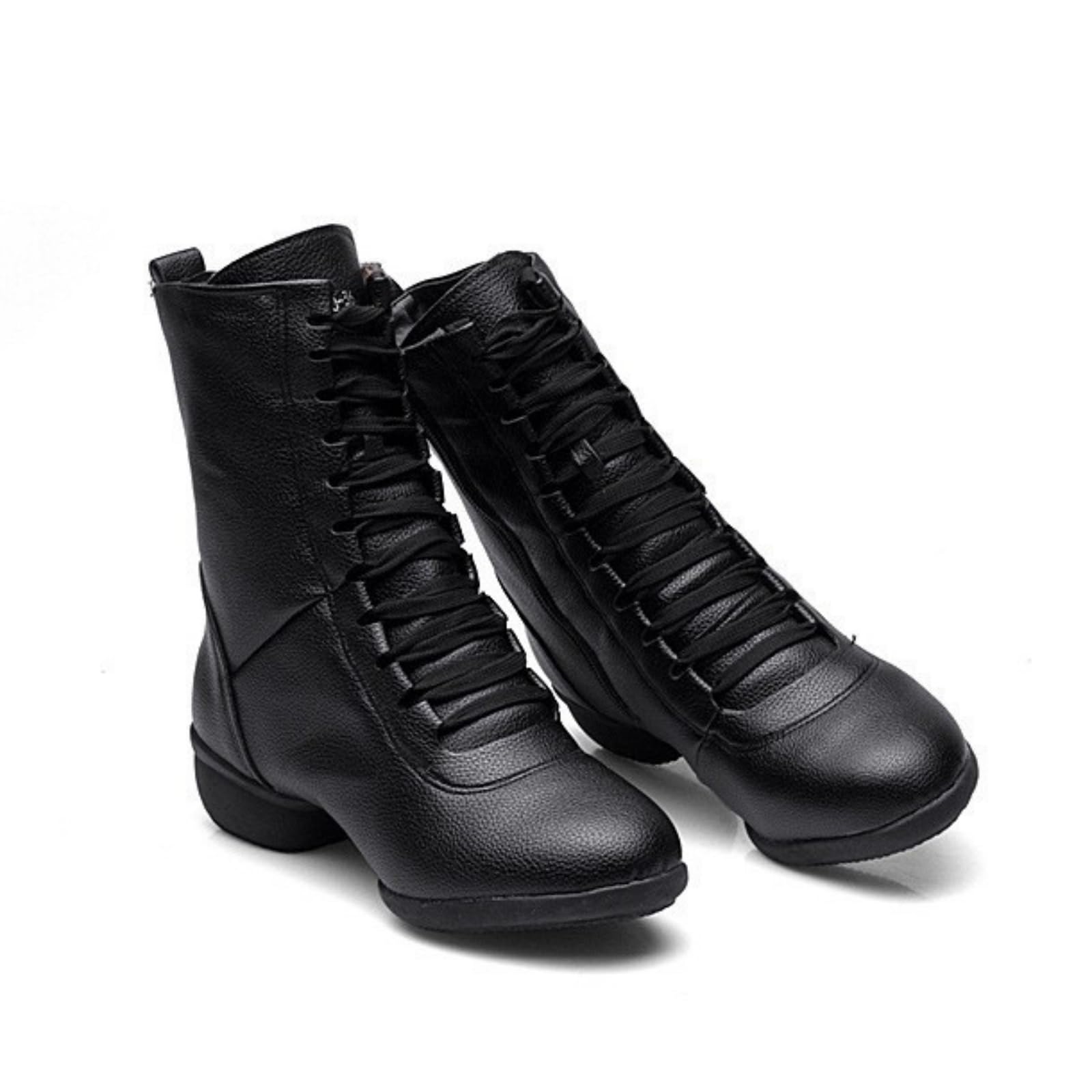 Stivali Ballo Jazz da Donna Stivaletti Moderni da Ballo da Sala in Pelle con Punta Chiusa Allacciatura Suola Divisa Tacco Basso Scarpe da Ballo Latino