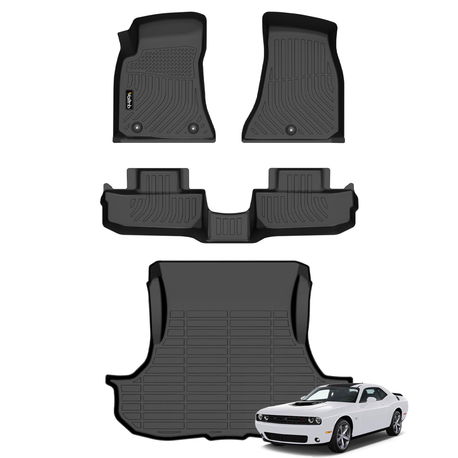 Wailtnb- for Dodge Challenger 2015-2023 RWD Floor Mat Cargo Liner All Weather Floor Liner Car Mat for Challenger RWD Custom Fit Automotive Full Set Accessories