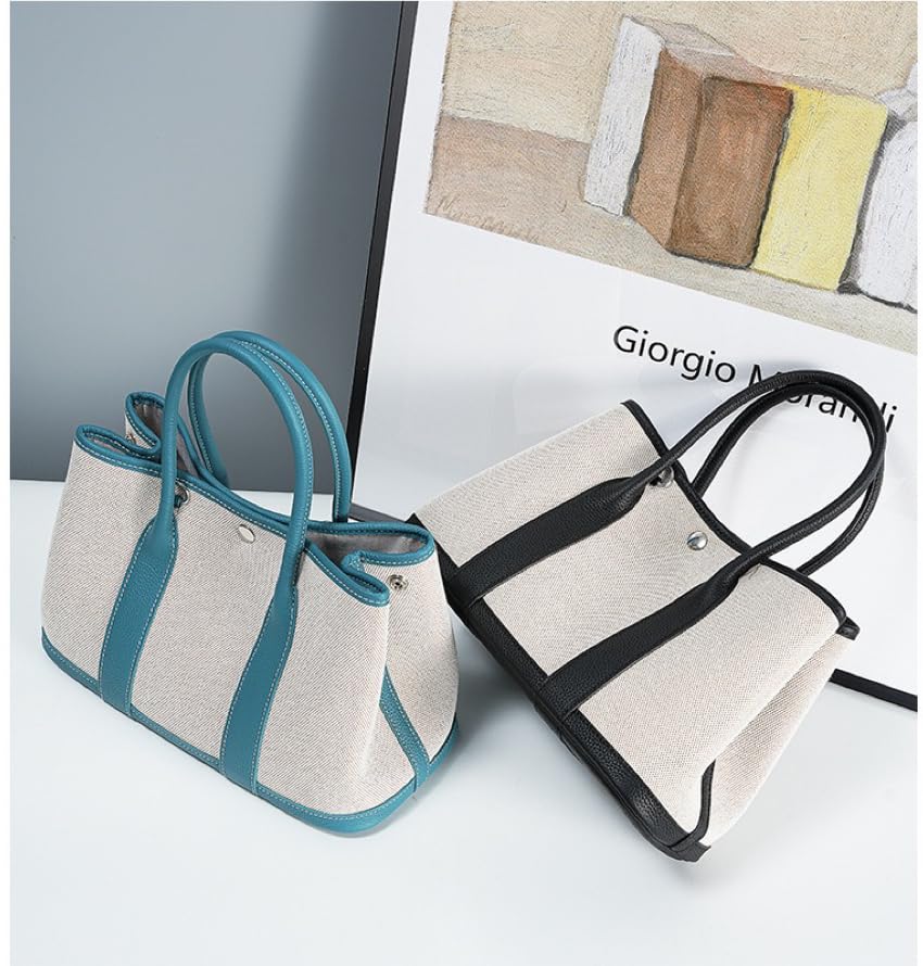 Genuine Leather and Canvas Top Handle Bag for Women, Women's Crossbody Bag, Shoulder Bag With Shoulder Strap4