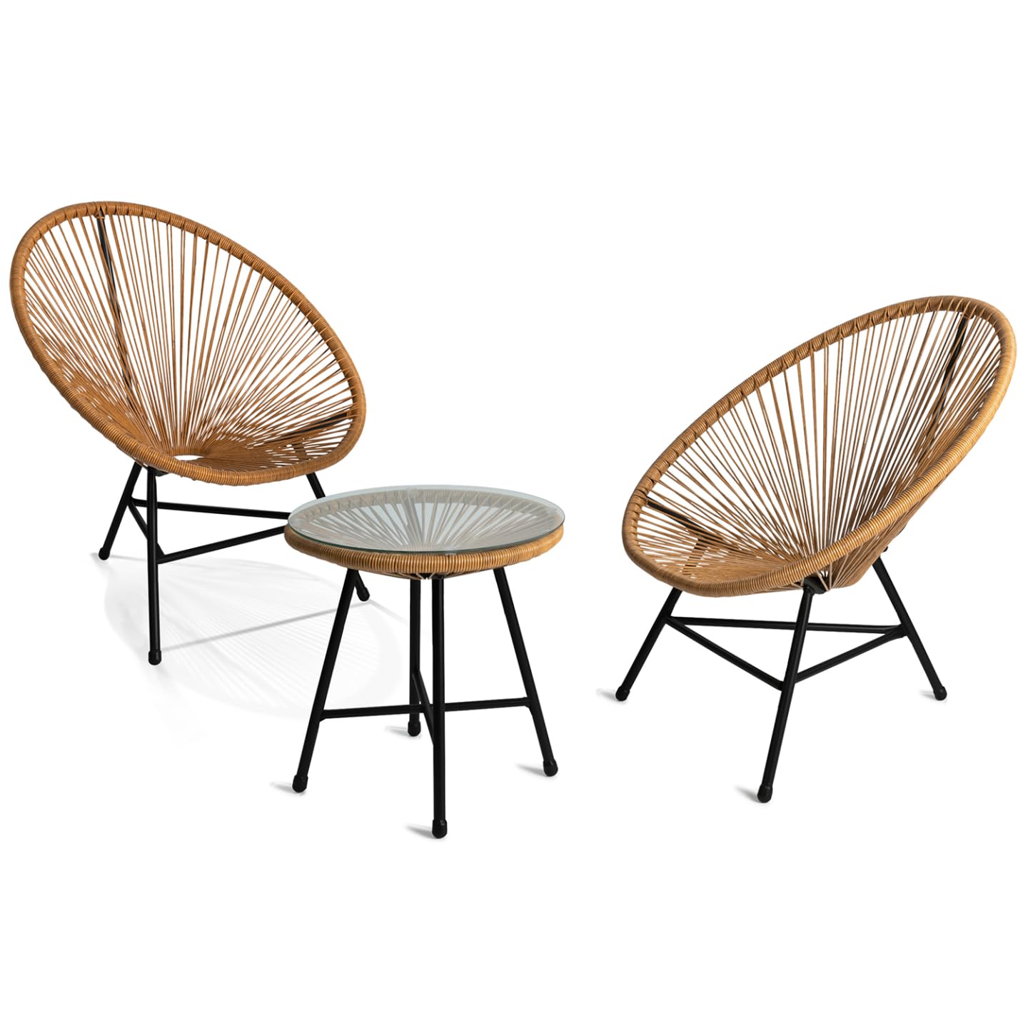 IDMarket - Conjunto de Jardín Izmir con Mesa y 2 Sillas Oeuf de Cuerda Efecto Ratán