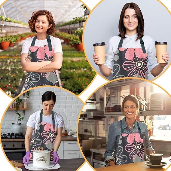 Image of DARSHANAM WORLD Apron for Women with Pockets | Adjustable Waterproof Floral Chef Aprons for Kitchen | Fully washable with large front pocket |Apron for Restaurant | Home | Kitchen | Hotel