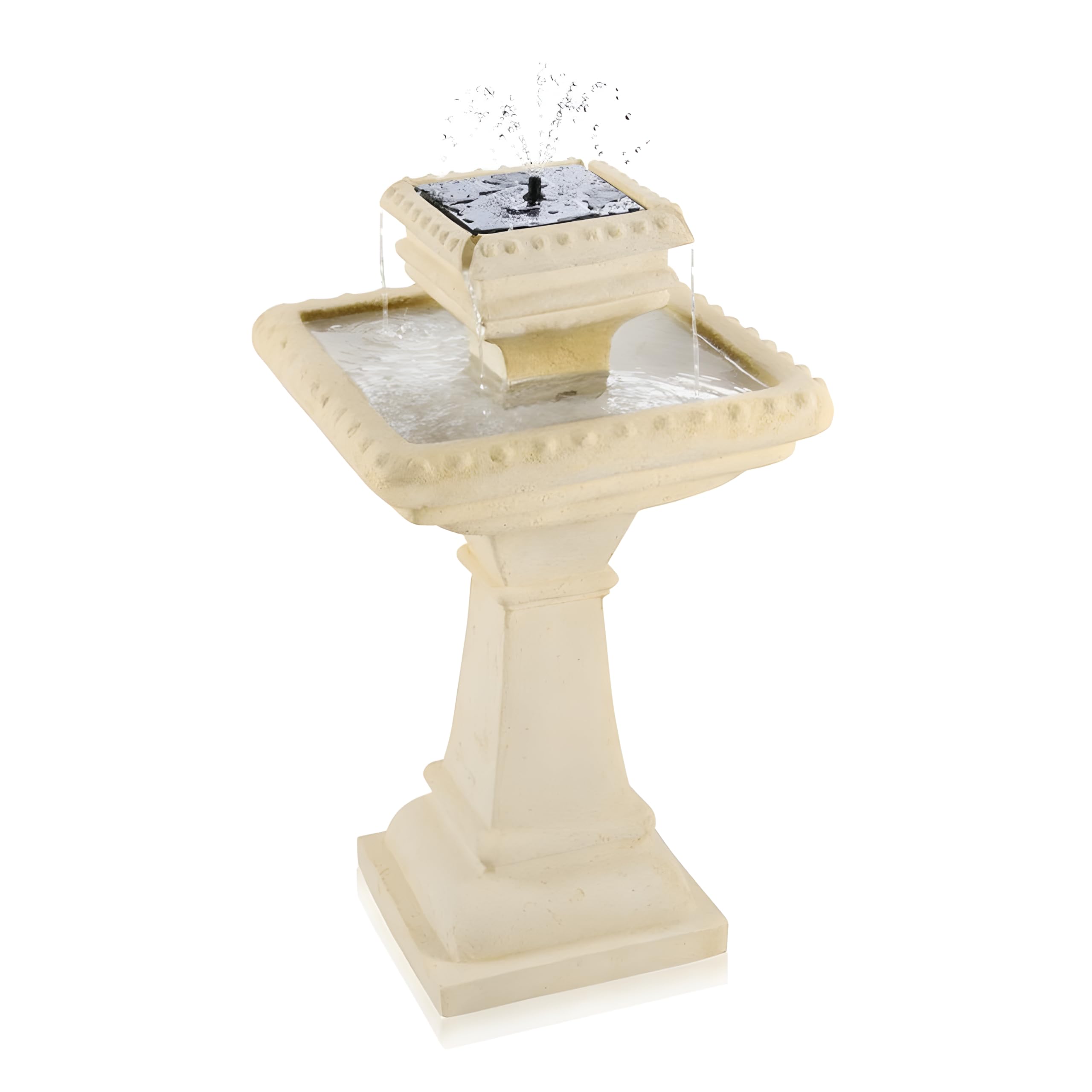 Primrose 80cm Solar Powered Ivory 2 Tier Bird Bath Cascade Water Feature Outdoor Cast Stone Fountain with LED Lights